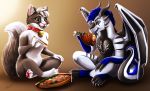  domestic_cat dragon duo eating felid feline felis food hi_res mammal meat sushi tatujapa 