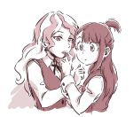  2girls artist_request chocolate couple diana_cavendish food kagari_atsuko little_witch_academia long_hair monochrome multiple_girls open_mouth simple_background valentine wavy_hair yuri 