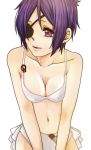  1girl bad_id bad_pixiv_id breasts chrome_dokuro cleavage closed_mouth eyepatch katekyo_hitman_reborn! navel pin purple_eyes purple_hair short_hair simple_background skull solo swimsuit white_background 