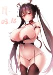  1girl alternate_costume azur_lane black_choker black_gloves black_hair black_legwear black_panties breasts choker closed_mouth collarbone commentary_request dated demon_tail eyebrows_visible_through_hair facial_tattoo garter_straps geonjeonhannick gloves hair_between_eyes head_wings heart_tattoo highres huge_breasts korean_commentary long_hair looking_at_viewer navel panties pointy_ears red_eyes side-tie_panties simple_background smile solo standing taihou_(azur_lane) tail tattoo thighhighs twintails underwear very_long_hair white_background 