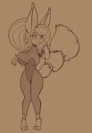  anthro armlet big_breasts bodysuit bracelet breasts canid canine choker clothed clothing female fennec fox greyscale hand_behind_head hand_on_breast hi_res jewelry mammal monochrome open_mouth open_smile paws ponytail scorpdk skinsuit smile solo tailband tight_clothing tube_top zircona_(scorpdk) 