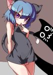  1girl a-tuy animal_ears blue_hair cat_ears cat_tail chibi_yami crotchless female finger_to_mouth futaba_channel highres nijiura_maids purple_eyes pussy short_hair solo tail 