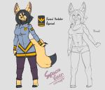  abdominal_muscles admiral black_fur black_hair blue_eyes canid canine clothing costume dress female fenavi_hadalen fennec feretta fox fur hair hi_res mammal model_sheet muscular muscular_female navy pants simple_background sketch solo space_vixen yellow_fur 