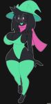 2019 anthro big_breasts black_background black_fur blush bovid breasts caprine clothing crossgender deltarune dongitos eyewear female fur glasses goat hat horn long_ear mammal open_mouth ralsei scarf simple_background swimsuit thick_thighs video_games 