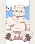  2019 anthro balls belly blush clothing green_eyes humanoid_hands male mammal moobs navel nipples overweight overweight_male polar_bear simple_background sitting solo sweat underwear ursid ursine wolfsoul young 