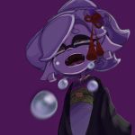  +_+ 1girl crying crying_with_eyes_open domino_mask earrings furrowed_eyebrows grey_kimono hair_ornament haori hitsuji_(pixiv2228990) hotaru_(splatoon) japanese_clothes jewelry kimono mask mole mole_under_eye obi open_mouth orange_eyes pointy_ears purple_background sash short_hair silver_hair solo splatoon splatoon_(series) splatoon_2 suction_cups symbol-shaped_pupils tears teeth tentacle_hair 