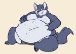  anthro belly belly_overhang belly_pinch big_belly canid canine canis catarsi claws clothed clothing domestic_dog fur husky love_handles male mammal moobs morbidly_obese navel obese obese_male overweight overweight_male sitting smile solo thick_thighs topless underwear wide_hips 