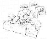  2018 after_kiss anthro anthro_on_anthro bed bottomless breasts canid canine canis cellphone chelsea_(zaush) clothed clothing clothing_lift cuckold cum cum_in_pussy cum_inside cutaway daughter dialogue digital_drawing_(artwork) digital_media_(artwork) domestic_dog duo english_text eye_contact father female grabbing_sheets hi_res incest infidelity john_(adam_wan) john_(zaush) larger_male leg_grab legs_up lying male male/female malinois_(zaush) mammal missionary_position monochrome mostly_nude nude on_back on_bed open_mouth parent partially_clothed paws penetration phone pillow sex shirt shirt_lift simple_background size_difference sketch small_breasts smaller_female spreading text tongue tongue_out vaginal vaginal_penetration white_background young zaush 