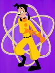  2019 3:4 absurd_res anthro atom belt black_hair black_nose boots canid canine clothed clothing cosplay disney footwear gloves goof_troop hair half-closed_eyes hi_res looking_aside mammal max_goof noma open_mouth open_smile powerline raised_eyebrow smile smug 
