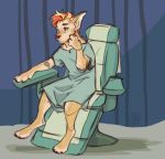  anthro bandage canid canine canis clothed clothing digitigrade domestic_dog handpaw hospital_gown human male mammal paws reservoirdog_(artist) semi-anthro sitting solo transformation 