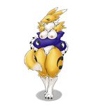  340m/sec anthro breasts canine digimon exposed female fox hi_res mammal nipples pinup plain_background pose pussy renamon solo standing white_background 