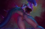  1girl anus ass flower hair_flower hair_ornament league_of_legends lera_pi lizard_girl lizard_tail multicolored multicolored_hair multicolored_skin neeko_(league_of_legends) pussy solo tail tail_grab 