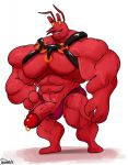  anthro arthropod big_muscles big_pecs crustacean genital_piercing harness humanoid_penis larry_the_lobster lobster male marine muscular muscular_male pecs penis penis_piercing piercing solo uniparasite 