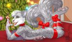  alduinred anthro bow candy candy_cane digitigrade felid food lying male mammal matabi multi_penis pantherine pawpads penis ribbons snow_leopard solo 