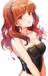  1girl bare_shoulders blush breastplate breasts celica_(fire_emblem) corset dark_persona dress fire_emblem fire_emblem_echoes:_mou_hitori_no_eiyuuou fire_emblem_heroes hairband highres long_hair looking_at_viewer medium_breasts nintendo ormille red_eyes red_hair short_hair simple_background smile solo tiara underwear white_background 