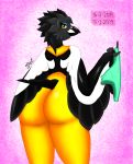  2019 5_finger anthro avian beak big_butt biped bird black_feathers butt digital_drawing_(artwork) digital_media_(artwork) feathered_wings feathers female hair hi_res jose-497 latina looking_at_viewer looking_back messy_hair miranda_marcano nude simple_background smile solo standing tail_feathers thick_thighs turpial venezuela venezuelan_troupial white_feathers wide_hips winged_arms wings yellow_eyes yellow_feathers 
