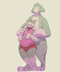  &lt;3 2019 3_fingers 3_toes ambiguous_gender animate_inanimate anthro belly canid canine canis claws clothed clothing collar digital_drawing_(artwork) digital_media_(artwork) domestic_dog duo english_text horn living_plush mammal nude overweight pawpadpup pawpadpup_(characters) pink_nose pink_shirt plushie red_collar romantic_couple simple_background size_difference standing text toe_claws toes 