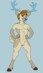  anthro antlers cervid cuntboy dbd horn intersex looking_at_viewer mammal nipples nude open_mouth pussy smile solo standing 