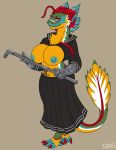  anthro big_breasts breasts dbd feathered_serpent feathers female looking_at_viewer nipples quetzalcoatl reptile scalie smile snake solo standing 