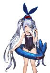  alternate_costume artist_request blue_eyes blush brown_dust character_request collarbone eyebrows eyebrows_visible_through_hair familiar flat_chest hair_ribbon heterochromia long_hair official_art pointy_ears red_eyes ribbon school_swimsuit silver_hair sitting sitting_on_head sitting_on_person star star-shaped_pupils swimsuit symbol-shaped_pupils twintails 