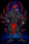  anthro avian bird bulge clothed clothing hi_res justmegabenewell loincloth male muscular muscular_male open_mouth pecs smile solo standing topless 