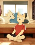  anthro canid canine canis clothed clothing cub domestic_dog duo fffffolder full_body hi_res looking_at_viewer male mammal plantigrade shirt shorts t-shirt young 