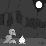  2016 ambiguous_gender anthro avian campfire clothed clothing digital_media_(artwork) forest jiggydino moon night outside sitting solo tree wings 