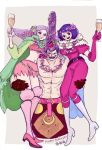  1boy 2girls brother_and_sister cake charlotte_cracker charlotte_custard drink food multiple_girls one_piece purple_hair siblings smile 