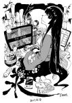  1girl bamboo black_hair blackcat_(pixiv) book bottle branch chips chopsticks computer condom controller dark_souls dated food fujiwara_no_mokou game_console game_controller handheld_game_console health_bar highres hong_meiling houraisan_kaguya jeweled_branch_of_hourai keyboard_(computer) long_hair long_sleeves looking_at_viewer moon mouse_(computer) night night_sky nintendo_switch playstation_4 playstation_controller playstation_portable potato_chips seiza sideways_glance sitting skirt sky socks souls_(from_software) tissue_box touhou used_condom wide_sleeves 