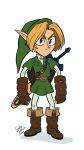  angry artist_signature blonde_hair boots front_view green_hat green_tunic link male male_focus master_sword nintendo ocarina_of_time pointy_ears sandrarivasart the_legend_of_zelda the_legend_of_zelda:_ocarina_of_time 
