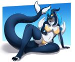  2019 anthro aquarius_(scalier) bikini blue_hair breasts camel_toe cetacean claws clothed clothing delphinoid digital_media_(artwork) dragon eyelashes female hair hi_res horn hybrid long_hair looking_at_viewer mammal marine navel oceanic_dolphin open_mouth orca signature skipsy solo swimsuit toe_claws toothed_whale wings yellow_eyes 