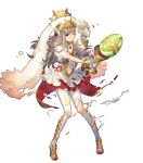  1girl animal_ears bangs bunny_ears closed_mouth dress fire_emblem fire_emblem_heroes flat_chest full_body gloves hair_ornament high_heels highres nintendo official_art one_eye_closed pantyhose puffy_short_sleeves puffy_sleeves red_eyes see-through short_dress short_sleeves silver_hair solo transparent_background umiu_geso veronica_(fire_emblem) white_gloves 