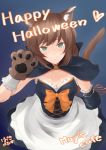  &lt;3 amputee animal_humanoid blush breasts brown_hair cat_humanoid cleavage clothed clothing costume eyelashes felid felid_humanoid feline feline_humanoid female green_eyes hair hazuki_futahi humanoid inner_ear_fluff looking_at_viewer mammal smile solo teeth 