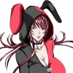  absurdres bunny_outfit highres huge_breast long_breast red_hair sagging_breast yellow_eyes 