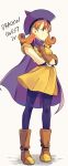  1girl alena_(dq4) boots breasts cape closed_mouth commentary_request curly_hair dragon_quest dragon_quest_iv dress hat highres long_hair orange_hair pantyhose red_eyes simple_background solo white_background 