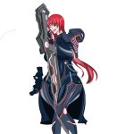  ass breasts curvy highres huge_ass huge_breasts long_breasts plump red_hair sagging_breasts sword thick weapon yellow_eyes 