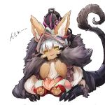  absurd_res ambiguous_gender anthro armor bondrewd brown_fur claws clothed clothing duo fur hair hi_res humanoid lagomorph made_in_abyss male mammal menyang nanachi narehate open_mouth rabbit whiskers white_hair yellow_eyes 