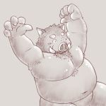  2013 anthro ast belly humanoid_hands male mammal moobs navel overweight overweight_male simple_background solo suid suina sus_(pig) wild_boar 