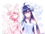  2girls bridal_veil daydreamer_(elsword) dress elsword eyebrows_visible_through_hair floral_background flower hair_flower hair_ornament hh8_8888 laby_(elsword) long_hair multiple_girls nisha_(elsword) nisha_labyrinth_(elsword) smile veil wedding_dress 