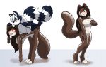  2018 5_fingers absurd_res anthro blush breasts digital_drawing_(artwork) digital_media_(artwork) duo eyeshadow female female/female helixjack hi_res living_costume makeup mammal mephitid rubber sequence shiny simple_background skunk transformation what white_background 