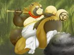  balls belly big_balls big_belly bulge canid canine clothing fundoshi gyobu hammer hi_res japanese_clothing jewelry jinku_56 legwear male mammal necklace nipples overweight raccoon_dog robe scar slightly_chubby socks tanuki tattoo tokyo_afterschool_summoners tools underwear video_games 