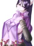  alternate_species anthro bedroom_eyes big_breasts blush breasts canid canine canis clothed clothing fate/grand_order fate_(series) female fur furrification hair half-closed_eyes kemosara long_hair looking_at_viewer mammal minamoto_no_raikou_(fate) purple_eyes seductive simple_background smile solo white_fur 