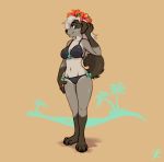 2019 anthro bikini black_nose canid canine canis clothed clothing digital_media_(artwork) domestic_dog female mammal midriff navel simple_background smile solo standing swimsuit thelupinprincess 