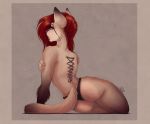  absurd_res anthro butt clothed clothing corset_piercing felid female fur hair hi_res kriticalerror makeup mammal mascara piercing red_hair solo surface_piercing topless underwear wide_hips 