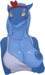  anthro blush breasts female fish flashing looking_at_viewer marine neracoda nipple_piercing nipples one_breast_out piercing shark solo 