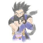  2boys blue_armor cabba dragon_ball dragon_ball_legends dragon_ball_super happy height_difference lowres male_focus monkey_tail multiple_boys shallot_(dragon_ball) source_request tail 