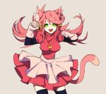  1girl animal_ears bells cat_ears fang gloves green_eyes mad_mew_mew magical_girl pink_hair undertale white_gloves 