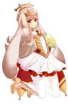  1girl animal_ears arm_up bunny_ears closed_mouth easter_egg egg fake_animal_ears fire_emblem fire_emblem_heroes flower full_body gloves grey_hair hair_ornament high_heels highres holding lijeah long_hair nintendo pantyhose red_eyes simple_background solo veronica_(fire_emblem) white_background white_gloves white_legwear 