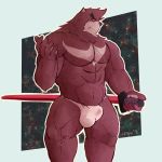  abs bulge claws clothing fundoshi fur hi_res japanese_clothing kumatetsu male mammal melee_weapon movie_(disambiguation) muscular muscular_male navel nipples pecs radcanine solo sword the_boy_and_the_beast underwear ursid weapon 