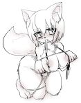  4_fingers anthro areola bdsm bedroom_eyes big_breasts black_and_white blush bondage bound breasts canid canine female hair half-closed_eyes looking_at_viewer mammal monochrome nipples nude seductive simple_background smile solo tanu-tan white_background 